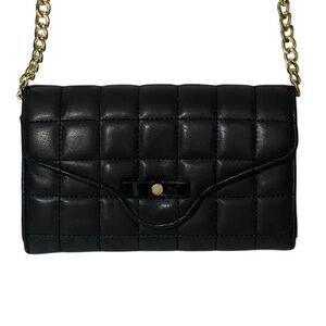 Mossimo Black Quilted Crossbody Bag Gold Chain Small Purse Wallet